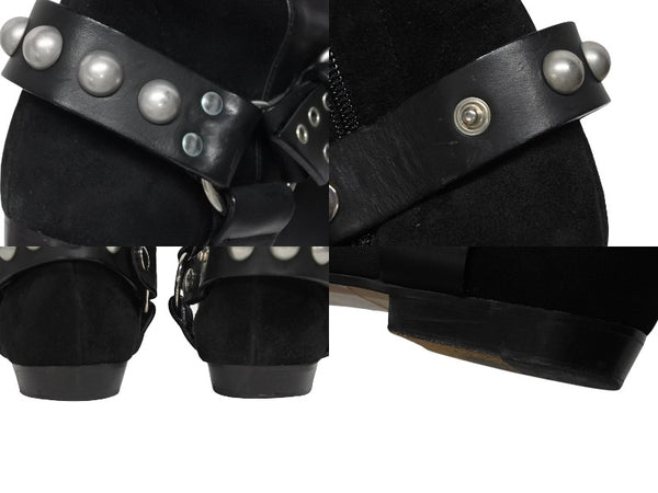 極美品 Isabel Marant イザベル マラン ローリング アンクル ブーツ スウェード レザー ブラック シルバー金具 サイズ38 中古 4b009957