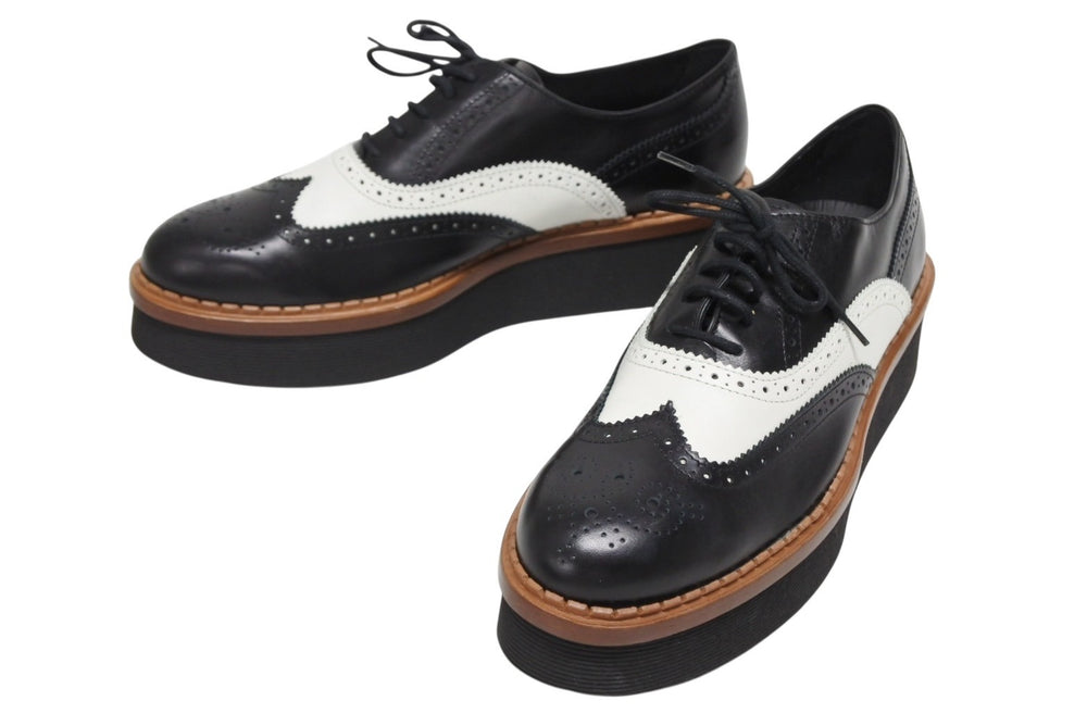 Like new TOD'S Wingtip Shoes W-tip Shoes Leather Rubber Sole Black White Brown Size 38 1/2 Used 4b009959