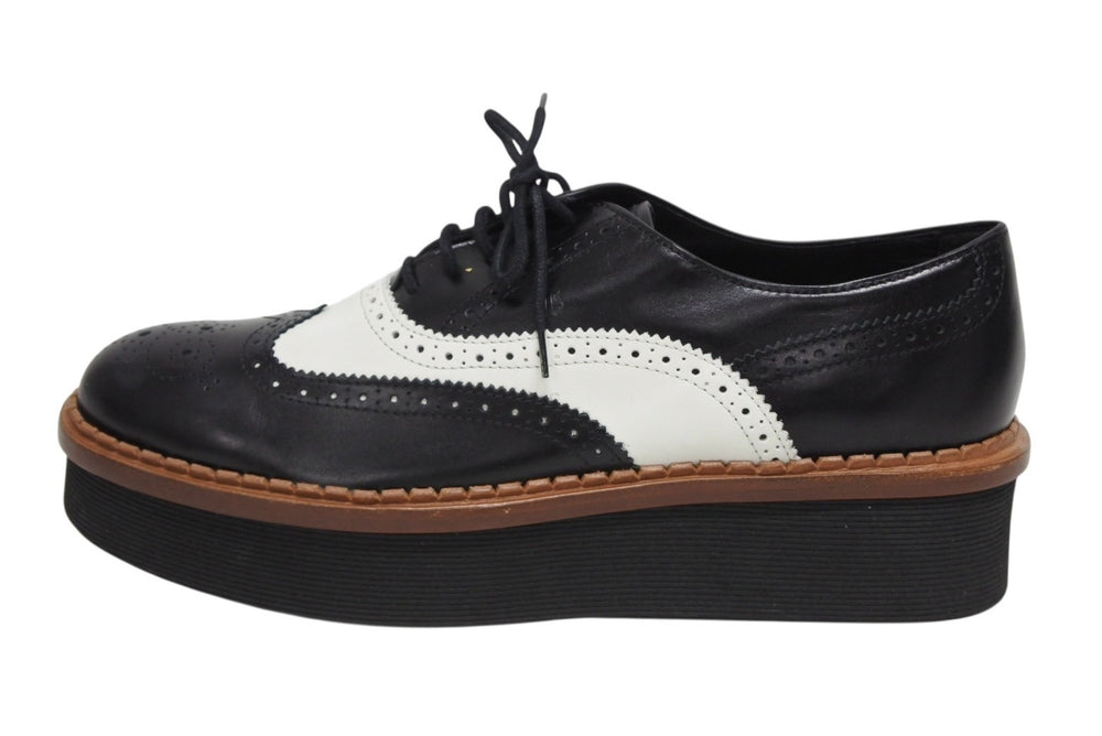 Like new TOD'S Wingtip Shoes W-tip Shoes Leather Rubber Sole Black White Brown Size 38 1/2 Used 4b009959