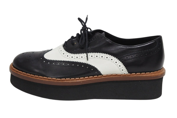 Like new TOD'S Wingtip Shoes W-tip Shoes Leather Rubber Sole Black White Brown Size 38 1/2 Used 4b009959