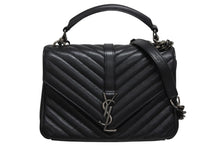 画像をギャラリービューアに読み込む, 極美品 SAINT LAURENT サンローラン カレッジ チェーンショルダーバッグ ハンドバッグ YSL ブラック ガンメタル金具 中古 4b009965