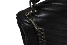 画像をギャラリービューアに読み込む, 極美品 SAINT LAURENT サンローラン カレッジ チェーンショルダーバッグ ハンドバッグ YSL ブラック ガンメタル金具 中古 4b009965