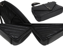 画像をギャラリービューアに読み込む, 極美品 SAINT LAURENT サンローラン カレッジ チェーンショルダーバッグ ハンドバッグ YSL ブラック ガンメタル金具 中古 4b009965