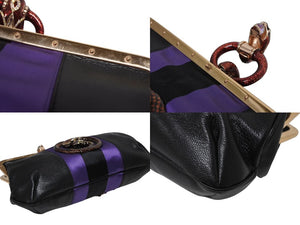 極美品 GUCCI グッチ ワンショルダーバッグ 129457 04AW トムフォード期 レザー サテン ブラック パープル スネーク ゴールド金具 中古 4b009972