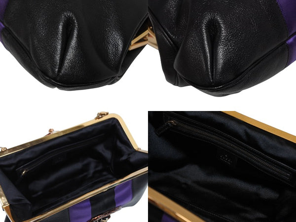 極美品 GUCCI グッチ ワンショルダーバッグ 129457 04AW トムフォード期 レザー サテン ブラック パープル スネーク ゴールド金具 中古 4b009972