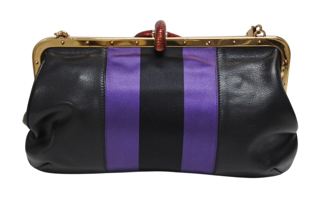 極美品 GUCCI グッチ ワンショルダーバッグ 129457 04AW トムフォード期 レザー サテン ブラック パープル スネーク ゴールド金具 中古 4b009972