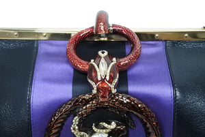 極美品 GUCCI グッチ ワンショルダーバッグ 129457 04AW トムフォード期 レザー サテン ブラック パープル スネーク ゴールド金具 中古 4b009972
