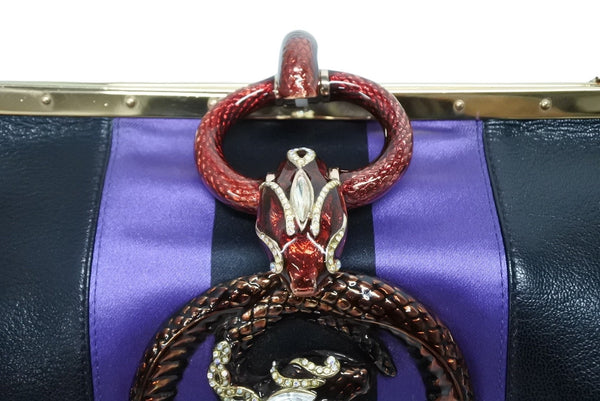 極美品 GUCCI グッチ ワンショルダーバッグ 129457 04AW トムフォード期 レザー サテン ブラック パープル スネーク ゴールド金具 中古 4b009972