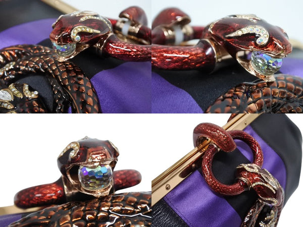 極美品 GUCCI グッチ ワンショルダーバッグ 129457 04AW トムフォード期 レザー サテン ブラック パープル スネーク ゴールド金具 中古 4b009972