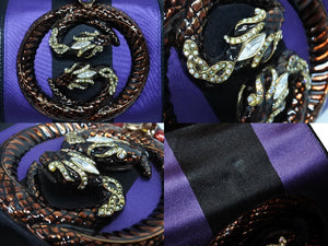 極美品 GUCCI グッチ ワンショルダーバッグ 129457 04AW トムフォード期 レザー サテン ブラック パープル スネーク ゴールド金具 中古 4b009972