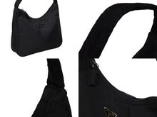画像をギャラリービューアに読み込む, PRADA プラダ ホーボー ハンドバッグ ワンショルダーバッグ MV515 トライアングルロゴ ナイロン ブラック 美品 中古 4b009980