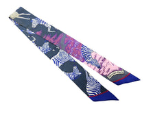 画像をギャラリービューアに読み込む, HERMES エルメス ツイリー レ ゼブル LES ZEBRES ゼブラ柄 リボン バンダナ フランス製 シルク パープル ブルー 美品 中古 4b010022