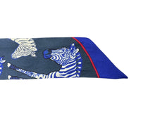 画像をギャラリービューアに読み込む, HERMES エルメス ツイリー レ ゼブル LES ZEBRES ゼブラ柄 リボン バンダナ フランス製 シルク パープル ブルー 美品 中古 4b010022