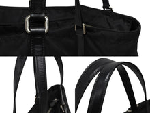 画像をギャラリービューアに読み込む, PRADA プラダ ハンドバッグ トートバッグ 裏地デザイン トライアングルロゴ イタリア製 ナイロン レザー ブラック 美品 中古 4b010067
