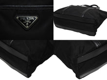画像をギャラリービューアに読み込む, PRADA プラダ ハンドバッグ トートバッグ 裏地デザイン トライアングルロゴ イタリア製 ナイロン レザー ブラック 美品 中古 4b010067