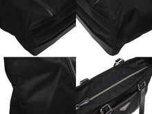 画像をギャラリービューアに読み込む, PRADA プラダ ハンドバッグ トートバッグ 裏地デザイン トライアングルロゴ イタリア製 ナイロン レザー ブラック 美品 中古 4b010067