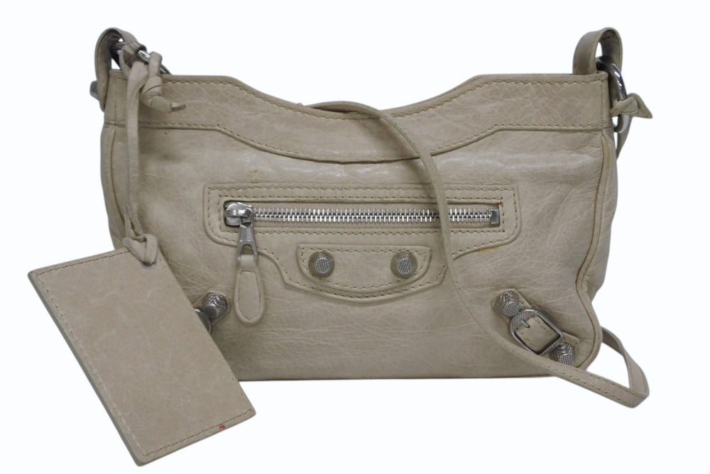 BALENCIAGA バレンシアガ クラシック ザ ヒップ ショルダーバッグ 002123 レザー ベージュ 美品 中古 4b010068