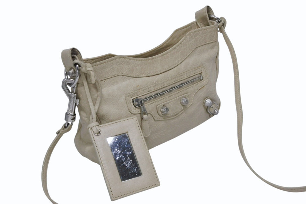 BALENCIAGA バレンシアガ クラシック ザ ヒップ ショルダーバッグ 002123 レザー ベージュ 美品 中古 4b010068