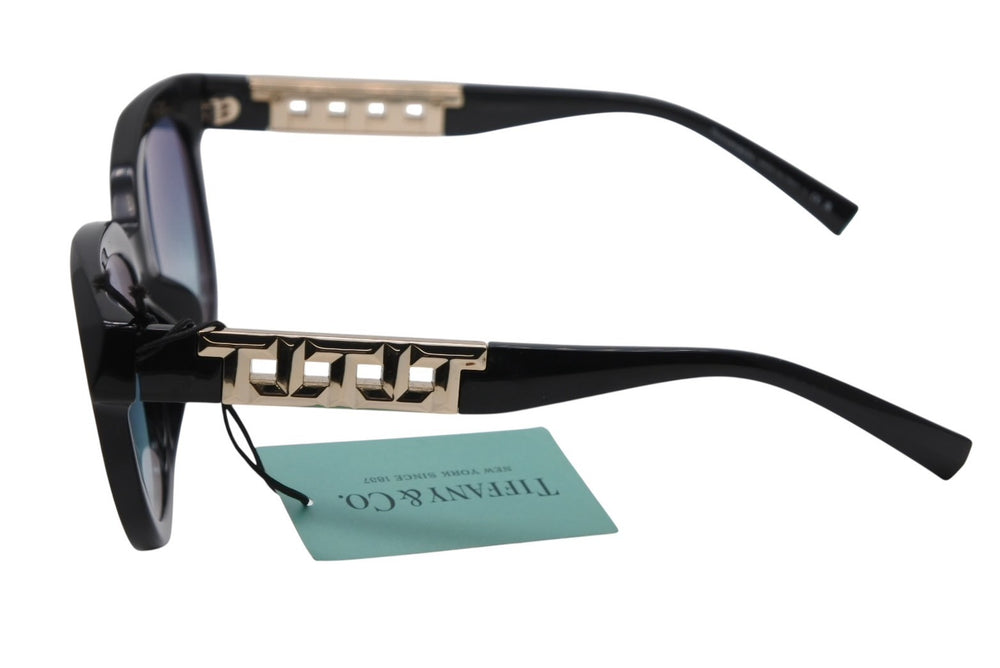新品未使用 TIFFANY & Co ティファニー チェーンテンプル サングラス OTF4215F ブラック ブルー ゴールド金具 サイズ53◻︎19◻︎ 中古 4b010072