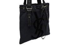 Load image into Gallery viewer, YVES SAINT LAURENT イヴサンローラン トートバック ハンドバッグ キャンバス ネイビー シルバー 美品 中古 4b010080