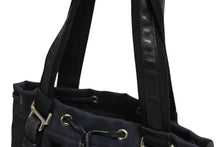 Load image into Gallery viewer, YVES SAINT LAURENT イヴサンローラン トートバック ハンドバッグ キャンバス ネイビー シルバー 美品 中古 4b010080