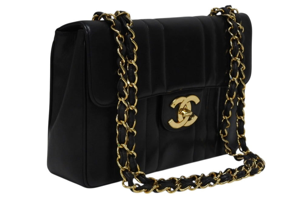 Very Good Condition CHANEL Mademoiselle S Flap W Chain Shoulder Bag No. 3 Coco Mark Lambskin Gold Hardware Used 4b010087
