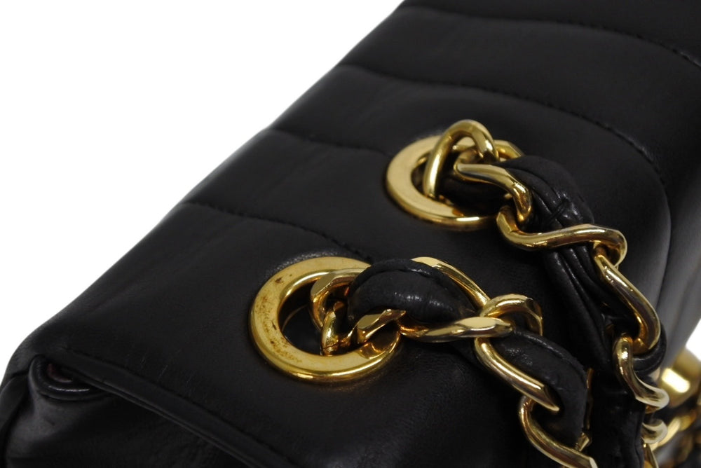 Very Good Condition CHANEL Mademoiselle S Flap W Chain Shoulder Bag No. 3 Coco Mark Lambskin Gold Hardware Used 4b010087