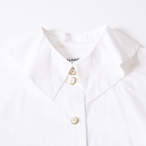 CHANEL シャネル 長袖シャツ ブラウス P62021V11472 サイズ50 ココマーク コットン ホワイト ゴールド 美品 中古 4b012778