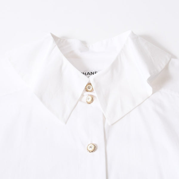 CHANEL シャネル 長袖シャツ ブラウス P62021V11472 サイズ50 ココマーク コットン ホワイト ゴールド 美品 中古 4b012778
