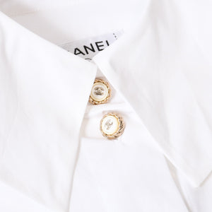 CHANEL シャネル 長袖シャツ ブラウス P62021V11472 サイズ50 ココマーク コットン ホワイト ゴールド 美品 中古 4b012778