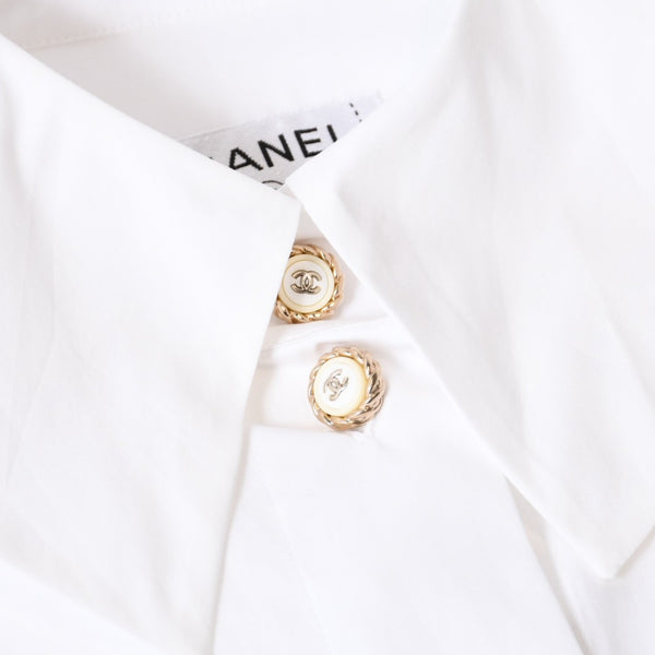 CHANEL シャネル 長袖シャツ ブラウス P62021V11472 サイズ50 ココマーク コットン ホワイト ゴールド 美品 中古 4b012778