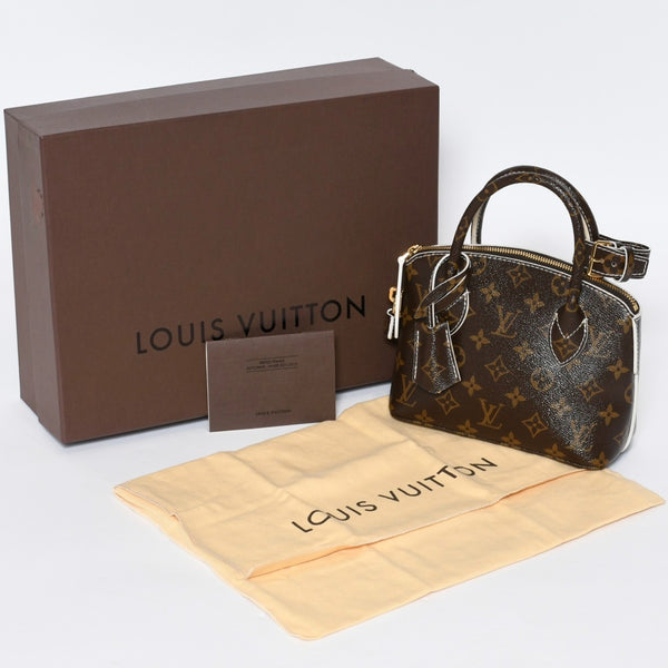 極美品 LOUIS VUITTON ルイヴィトン シャイニーモノグラム ロックイットBB ハンドバッグ M40599 ブラウン PVC レザー ゴールド金具 中古 4b013469