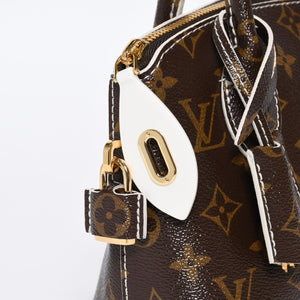 極美品 LOUIS VUITTON ルイヴィトン シャイニーモノグラム ロックイットBB ハンドバッグ M40599 ブラウン PVC レザー ゴールド金具 中古 4b013469