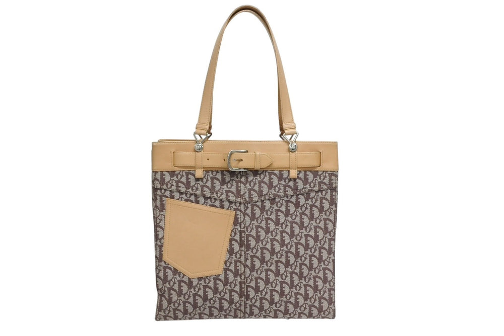 CHRISTIAN DIOR Trotter Tote Bag BO-B0042 Canvas Leather Brown Silver Hardware Good Condition Used 4b010099
