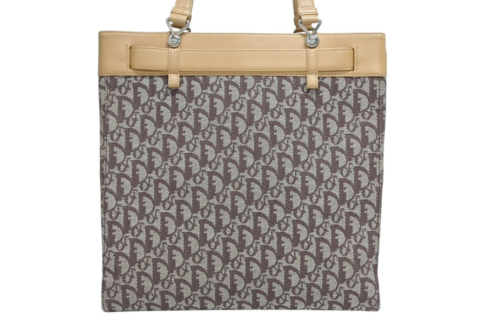CHRISTIAN DIOR クリスチャンディオール トロッター トートバッグ BO-B0042 キャンバス レザー ブラウン シルバー金具 美品 中古 4b010099