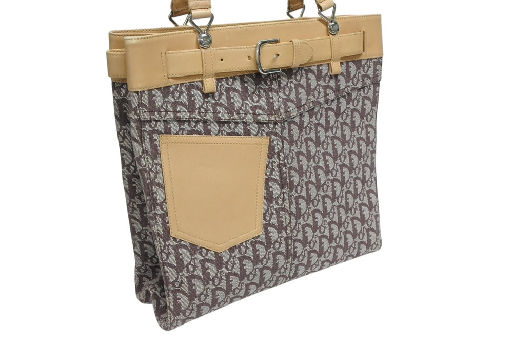 CHRISTIAN DIOR クリスチャンディオール トロッター トートバッグ BO-B0042 キャンバス レザー ブラウン シルバー金具 美品 中古 4b010099