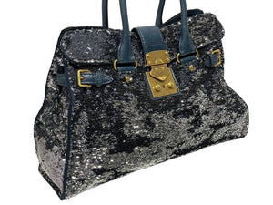 MIUMIU ミュウミュウ ハンドバッグ トートバッグ スパンコール レザー ブルー ネイビー シルバー ゴールド金具 美品 中古 4b010103