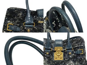 MIUMIU ミュウミュウ ハンドバッグ トートバッグ スパンコール レザー ブルー ネイビー シルバー ゴールド金具 美品 中古 4b010103