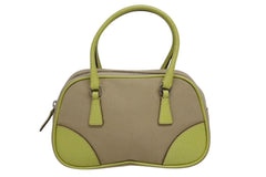 PRADA プラダ ミニボストンバッグ ハンドバッグ トライアングルロゴ BL0046 レザー キャンバス ベージュ グリーン 美品 中古 4b010109
