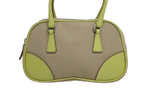 PRADA プラダ ミニボストンバッグ ハンドバッグ トライアングルロゴ BL0046 レザー キャンバス ベージュ グリーン 美品 中古 4b010109