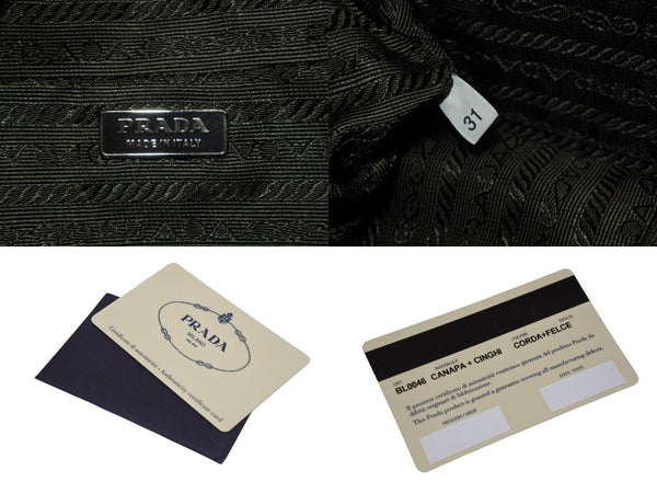 PRADA プラダ ミニボストンバッグ ハンドバッグ トライアングルロゴ BL0046 レザー キャンバス ベージュ グリーン 美品 中古 4b010109
