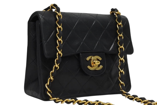 極美品 CHANEL シャネル ミニマトラッセ17 Sフラップ Sチェーンショルダーバッグ 2番台 ラムスキン ココマーク ブラック 中古 4b010113
