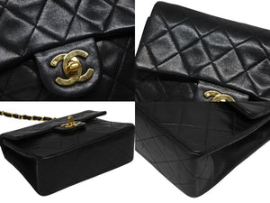 極美品 CHANEL シャネル ミニマトラッセ17 Sフラップ Sチェーンショルダーバッグ 2番台 ラムスキン ココマーク ブラック 中古 4b010113