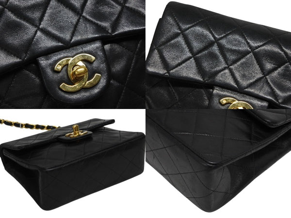 極美品 CHANEL シャネル ミニマトラッセ17 Sフラップ Sチェーンショルダーバッグ 2番台 ラムスキン ココマーク ブラック 中古 4b010113