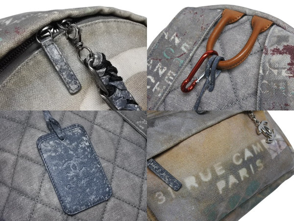 CHANEL シャネル アクト2 グラフィティ バックパック リュック A92352 19番台 ココマーク キャンバス ベージュ 美品 中古 4b010135