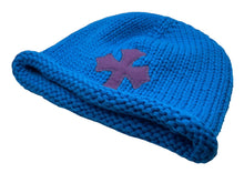 画像をギャラリービューアに読み込む, 新品同様 CHROME HEARTS クロムハーツ クロスパッチ ニットキャップ ビーニー カシミヤ レザー シルバー925 パープル ブルー 中古 4b010160