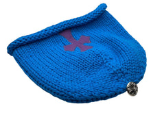 画像をギャラリービューアに読み込む, 新品同様 CHROME HEARTS クロムハーツ クロスパッチ ニットキャップ ビーニー カシミヤ レザー シルバー925 パープル ブルー 中古 4b010160