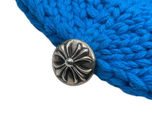 画像をギャラリービューアに読み込む, 新品同様 CHROME HEARTS クロムハーツ クロスパッチ ニットキャップ ビーニー カシミヤ レザー シルバー925 パープル ブルー 中古 4b010160