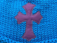 画像をギャラリービューアに読み込む, 新品同様 CHROME HEARTS クロムハーツ クロスパッチ ニットキャップ ビーニー カシミヤ レザー シルバー925 パープル ブルー 中古 4b010160