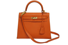 画像をギャラリービューアに読み込む, 極美品 HERMES エルメス ケリー25 2WAY ショルダーバッグ 外縫 ◻︎F刻印 シェーブル オレンジ ゴールド金具 中古 4b010169